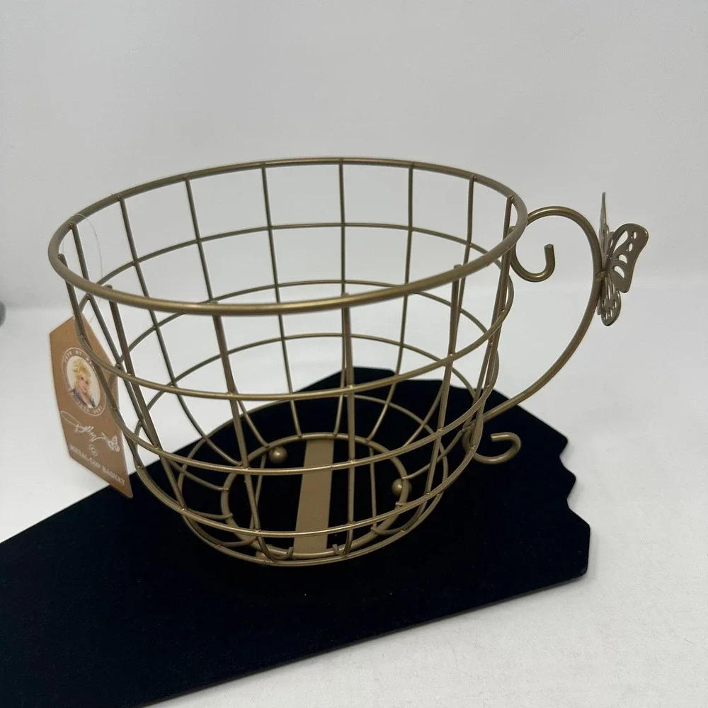 Dolly Parton Metal Cup Basket Gold Butterfly Wire Teacup Decor 5324252 NEW